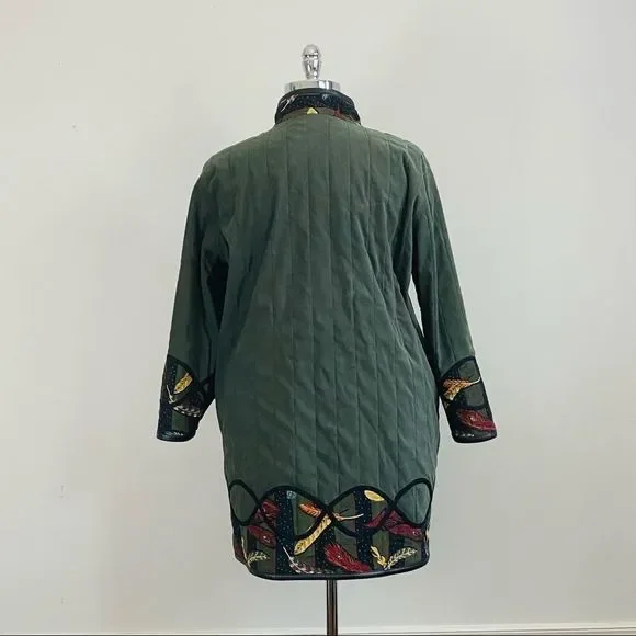Wearable art reversible feathers green coat sz 18 - Picture 5 of 8
